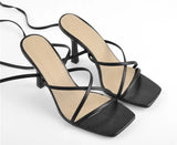 Onlymaker Women's Square Toe Black Beige Strap Stiletto Fashion Big Size
