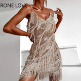 Women Chic Cami Spaghetti Strap Sequin Tassels Mini Bodycon Sexy Party Dancing