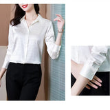 Silk Women's Blouses Shirts Long-sleeved Top Jacquard Satin Woman Shirt Solid Button Print Blouse Elegant Women