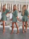 Women's Dress 2025 Fashion Temperament Short Dress V-Neck Short-Sleeved With Casual