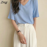Women V-Neck Fashion Summer Sexy Female Tops All-match New Harajuku Slim Vintage Ulzzang Elegant Chic Ins Popular