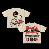 War Girl Graphic Print T-Shirt Y2K Vintage Loose-Sleeved Round-Collar Cotton Top Gothic Street Men's Wear 211-1-Outfit