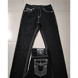 High Street Tide Brand Jeans White Thick Line Giant Buddha Religion Straight