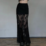 Zingj Pure Desire Wind Lace Stitching Perspective Skirt Female New High Waist Show Thin Slit A Word Swing
