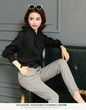 Tops Blouses new Spring Plus Size Casual Chiffon Blouse V-Neck Solid Shirt Bow Lantern Sleeve fashion Blusas