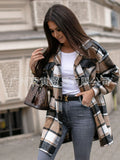 The Ins Hot Winter Street Hipster Long Sleeve Lapel Loose Plaid Wool Women's Coat-Outfit