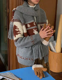Reindeer Print Knitted Cardigan- Outfit
