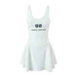 Spring Style Lace U-Collar Digital Printing Sports Style Slim Dress Short