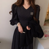 Zingj Chic Spring And Summer Elegant Retro Long Sleeve Waist Show Thin Belt Polka Dot Dress Female Gentle Wind