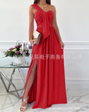 Zingj Wise Hot Style Summer Simple Sleeveless Off The Shoulder Slit Dress