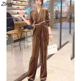 Leg Jumpsuits Women Elegant Cozy Autumn Office Ladies Simple Temperament Vintage Mature Streetwear Full-length Stylish