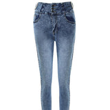 Zingj Women's New Pearl Buckle Decorated With High Waist Tight Jeans Pants