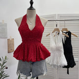 Shooting Wave Point Hanging Neck Sling Vest Bare Back Bow Skirt Swollen Belly Thin Sleeveless Top