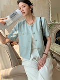 Summer Small Fragrance Short Sleeve Jacket Women's Korean Fashion Casual Single-Breasted Cardigan Outerwear Chaqueta