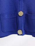 Winter New Women's Knitted Sets Fashion Large Gold Button V-Neck Sweater Wide Leg Pants Suits Thicken Knit Two Piece