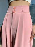 Waist Wide Leg Pants for Women New Loose Straight Coffee Trousers Autumn Double Buttons Casual Suit Pants