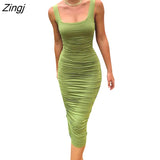 Women Sexy Sleeveless Solid Color Strapless Fold Dress Summer Bodycon Casual Summer Sundress
