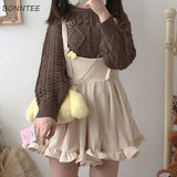 Corduroy Playsuits Women Ruffles Loose Spring Korean Style Ulzzang Kawaii Harajuku Leisure Soft Female Rompers Popular