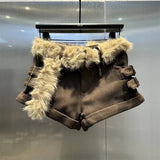 Brown Fur Belt Low Waist Shorts- Outfit