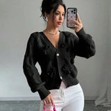 And Winter New Sweater Women's Tops Solid Color Long-Sleeved Bow Knitted Shirt