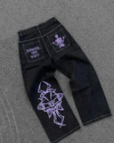 American High Street Retro Men Washed Pants Y2k Harajuku Hip Hop Loose Jeans Couples Casual Joker Straight Wide-leg Jeans 211-0-Outfit
