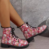 Women's Short Boots 2025 Autumn And Winter New British Wind Round Head Tie Print Low With Martin