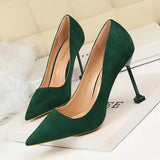 Zingj Korean Version Fashion Sexy Pedicure Show Thin High Heels Women's Shoes Thin Heel High Heel Suede Shallow Pointed Single
