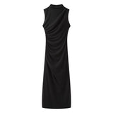 New Wrinkle Decorated Slim Long Midi Dress