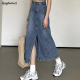 Skirts Women Blue Denim Button Slender Retro High Waist A-line Students Korean Style Hipster All-match Nice Quality