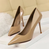 Zingj Fashion Simple Thin Heel High Heel Lacquer Leather Shallow Mouth Tip Sexy Show Thin OL Professional Women's Singles