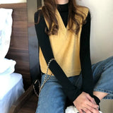 Women Solid Knitted V-neck All-match Trendy Korean Style Sleeveless Loose Simple Womens Coats Outwear Spring Ulzzang