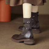 Zingj Women's New 2024 New Fall Brown Thick Heel Boots Women's Socks Boots Thin Boots British Style Small Short Boots Women's