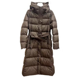 Autumn Winter New Down Jacket Female Long Money Slim Over The Knee Hoodie Waist Show Thin Belt Money Warm Coat Tide-Outfit