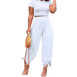 Suit Advanced Feeling Pure Color Ice Silk Wide Leg Trousers Girls High Waist Wide Leg Trousers Girls T-Shirt Two-Piece
