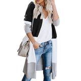 Clamming Long Knitted Sweater Rainbow Spliced Striped Cardigan Sweater Coat Women's Autumn And