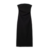 New Spring Style Midi Fold Decoration Forked Design Breast Dress