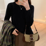 Color Round-Neck Corduroy Long-Sleeved T-Shirt Women's Autumn New Basic Bottomed Shirt With Thin