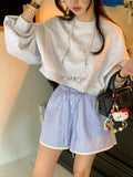 Zingj East Gate Summer Restore Ancient Ways Reduce Age Splicing Lace Lace With High Waist Versatile Striped Wide Leg Shorts
