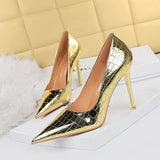 Zingj Sexy Show Thin Shallow Mouth Pointed Ultra High Heel Metal Stone Grain Retro Women's Singles Shoes High