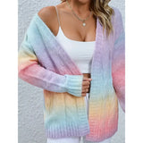 And Winter Sweater Women's Cardigan Coat Rainbow Tie-Dyed Mahjong Long-Sleeved