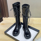 Knee Boots Female Knight Boots Tube Martin Boots Female 2024 New Spring And Autumn Winter Thick Bottom Boots Locomotive Boots-Outfit