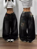 Black Wide-Legged Jeans 2025 New Spring And Autumn Style Middle Waist Style Sagging Jeans 211-1-Outfit