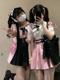 Lolita High Waist Mini Suspender Skirt Y2k Aesthetic Sweet Women Solid Streetwear Gothic Jk Saia Feminina Harajuku