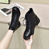 Zingj Leather Boots Martin Boots 2023 Winter Wharf Cowhide Comfortable Flat-Soled Short Boots Black Cotton