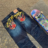 Year's Hot Gothic Y2K Men's Jeans Hip-Hop Loose Punk Style Harajuku