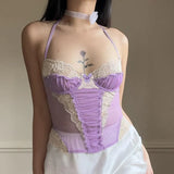 Zingj Wind Sexy Perspective Condole Belt Vest Female 2024 Summer Lace Stitching Mesh Spicy Girl New