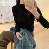 Collar Threaded Bottom Women Wear Temperamental Long-Sleeved T-Shirts In Autumn And