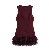 And Winter New Sleeve Mesh Splicing Sleeveless Mini Dress