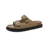 Zingj Shoes Casual One Word Slipper Women's Summer 2024 New Boken Wearing A Thick Belt Buckle Flat Half Slippers-Outfit