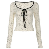 Round Neck Polka Dot Tie Knot Long Sleeve TeeOutfit